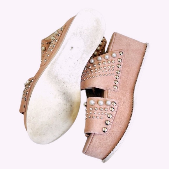 Jeffrey Campbell Studded Suede Leather Palmira Platforms Pink Rose Peach Size 8 - Picture 9 of 9